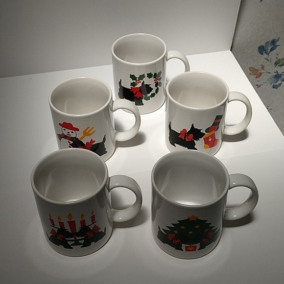 Set of 5 Scottie Terrier Christmas Ceramic Mugs - Picture 2 of 16